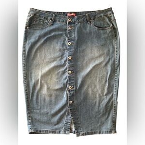 All Worthy Denim Button Front Midi Skirt Repreve Stretch Plus Size 20W